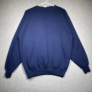 Vtg Augusta Sportswear L Blue Navy Pullover Sweatshirt Plain Blank USA Crew Neck
